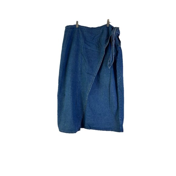 Vintage 90s Faded Denim Jean Wrap Skirt Grunge Cottagecore - Picture 1 of 7